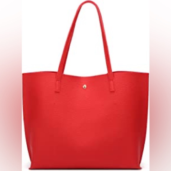RED SOFT FAUX LEATHER TOTE SHOULDER BAG - Picture 4 of 5